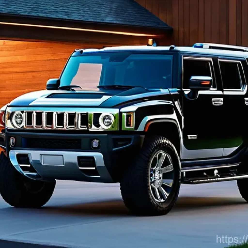 지엠 GMC 허머 EV의 충전소 네트워크 - **Prompt:** "A realistic, high-definition image of a GMC Hummer EV parked in a sleek, modern home ga...