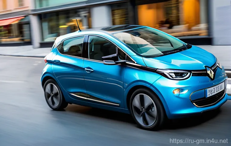지엠 쉐보레 볼트 EV와 르노 조에 비교 - **Prompt 1: Urban Electric Drive - Dynamic vs. Serene**
A high-definition, dynamic shot of a sil...