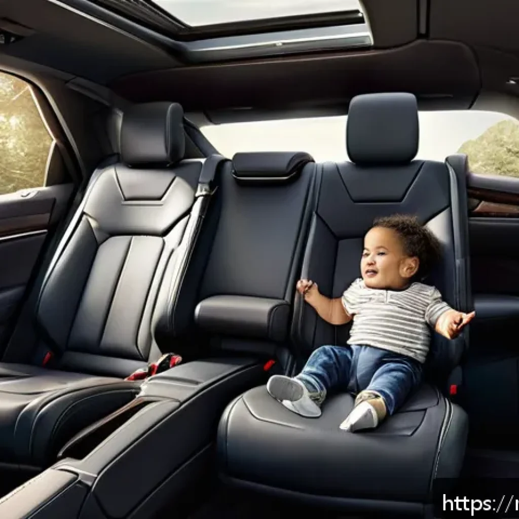 지엠 캐딜락 XT6의 실내 공간 활용 - Interior view of a luxurious Cadillac XT6 cabin showcasing the spacious adjustable front and rear se...