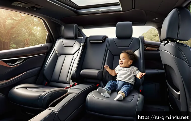 지엠 캐딜락 XT6의 실내 공간 활용 - Interior view of a luxurious Cadillac XT6 cabin showcasing the spacious adjustable front and rear se...