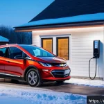 Home 19 지엠 쉐보레 볼트 EUV 충전 시간 - A modern Russian suburban home garage at dusk with a Chevrolet Bolt EUV plugged into a Level 2 home ...