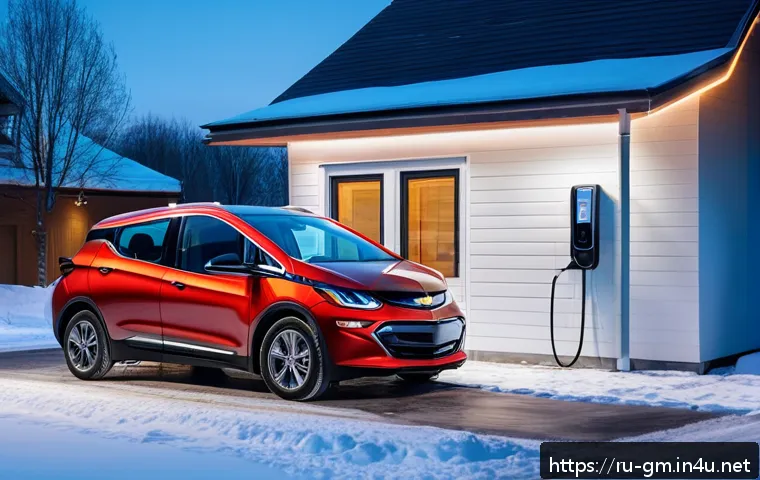지엠 쉐보레 볼트 EUV 충전 시간 - A modern Russian suburban home garage at dusk with a Chevrolet Bolt EUV plugged into a Level 2 home ...